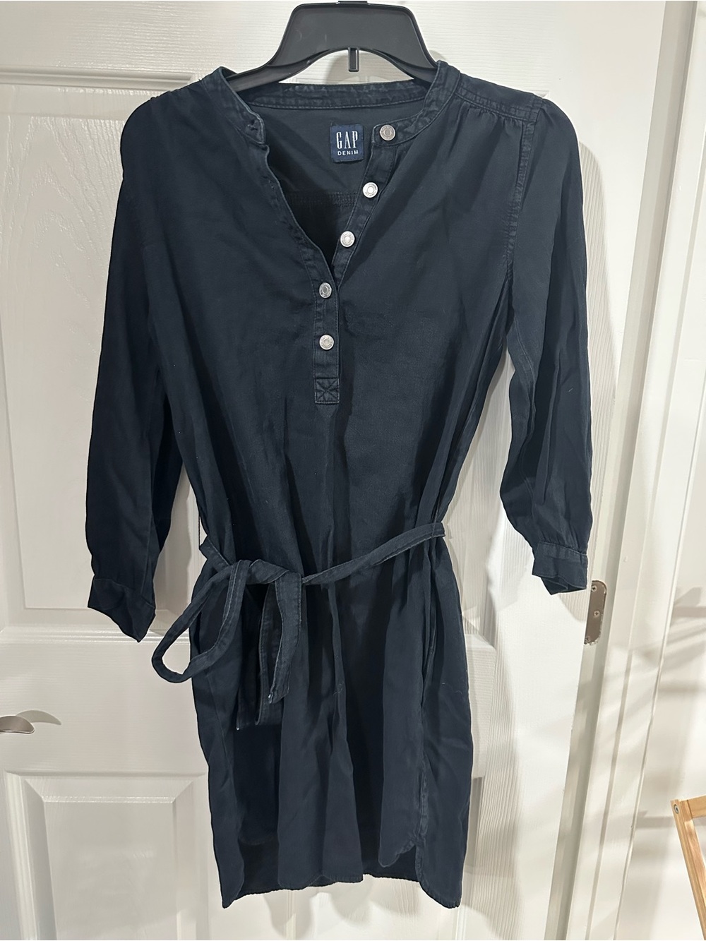 GAP Navy Blue Button-Front Mini Dress with Tie Waist